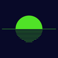 Moon or sun on the water in modern style isolated on blue background