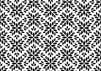 Flower geometric pattern. Seamless vector background. White and floral black ornament