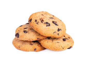 Chocolate chip cookie isolated on white background. Cookies with chocolate drops. Sweet biscuits. Homemade pastry.