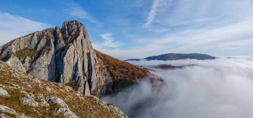 Above the clouds in Valisoara Gorges in Apuseni Mountains, Transylvania, Romania