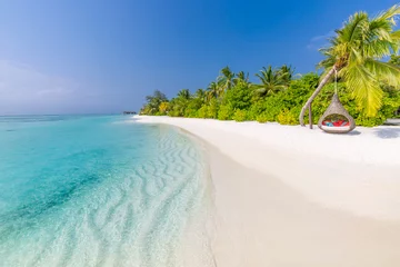 Cercles muraux Bora Bora, Polynésie française Paysage de plage tropicale. Littoral de l& 39 île paradisiaque, les palmiers calment l& 39 eau de mer. Nature exotique paisible