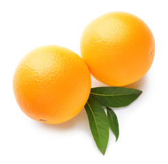 Ripe oranges on white background