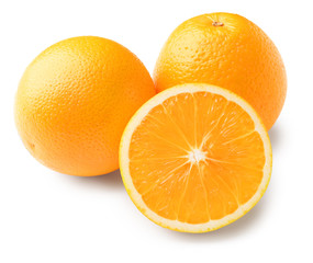 Ripe oranges on white background