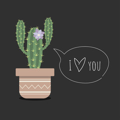 Cactus print with I Love You on dark background. Can be used for cards or like sticker