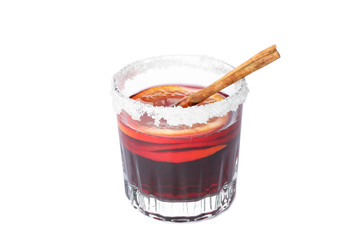 Glass of tasty mulled wine isolated on white background
