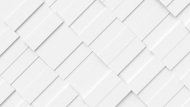 White abstract moving structure of rectangles. Light bright clean minimal rectangular grid pattern, random waving motion background canvas in pure white wall. Seamless loop 3d render