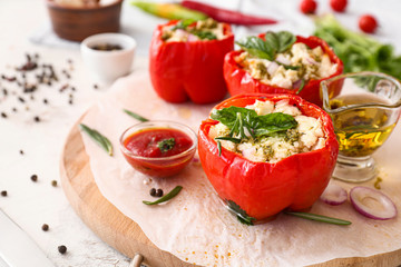 Tasty stuffed pepper on table