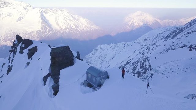 Mountain climber that looks at the valley, Simplon Pass, Switzerland