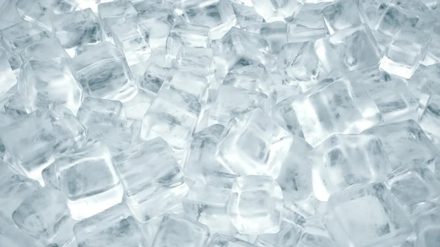 Ice cubes for cold drinks. Rotation of ice cubes from crystal clear water. Seamless loop 3d render