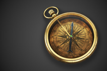 Fototapeta na wymiar Vintage compass isolated on black background
