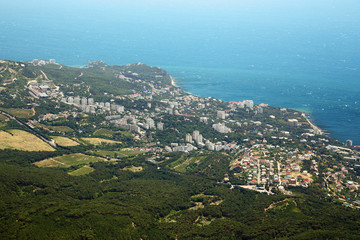 Fototapeta premium Bird's eye view he coastal villages Koreiz and Gaspra