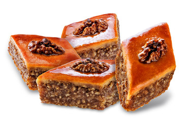 walnut baklava on a white isolated background