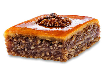 walnut baklava on a white isolated background