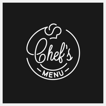 Chefs menu logo. Round linear logo of chef hat