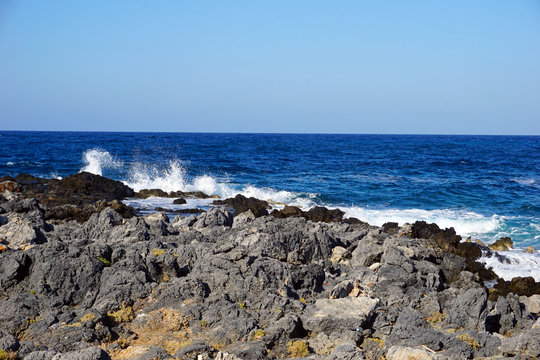 Sea freaks at Stavros Beach. Crete beach marked with a blue flag.