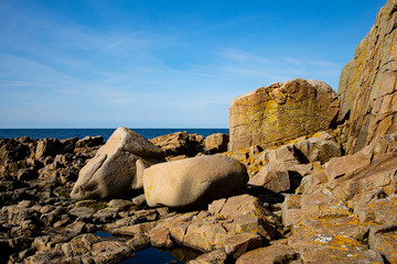 rocky coast of the island of Bornholm in the Baltic Sea
