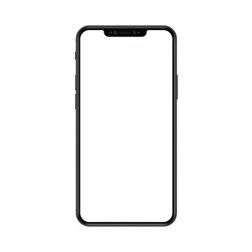 New trendy version of black thin frame notch display smartphone with blank white screen. Realistic phone mockup for any project vector illustration.