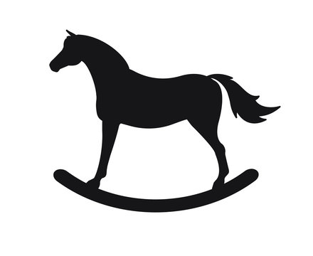 recommend clip art: Vector black rocking horse silhouette toy isolated on white background