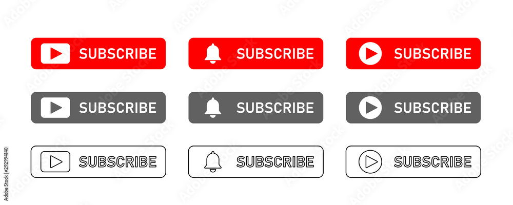Poster subscribe red isolated vector button. red play button icon. subscribe button icon. video play icon. 