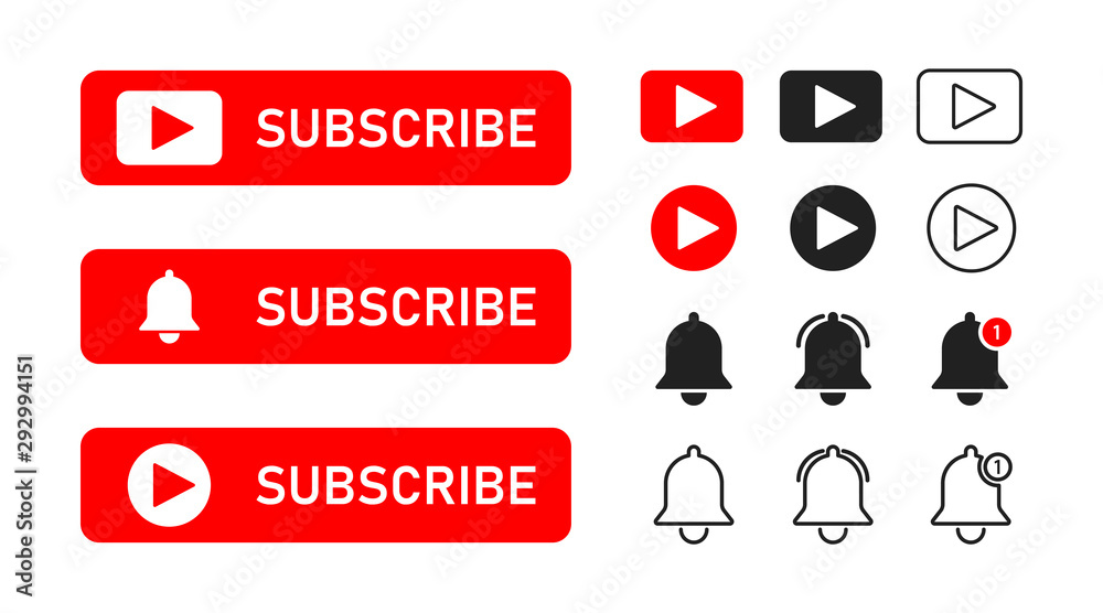 Poster flat button with red subscribe on white background for concept design. subscribe button icon. social