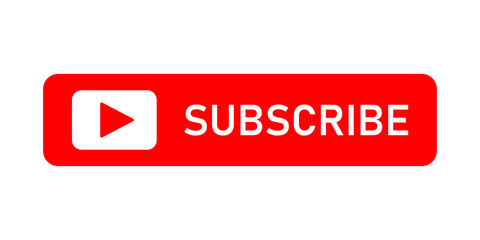 Subscribe red isolated vector button. Red play button icon. Subscribe button icon. Video play icon. App vector illustration.
