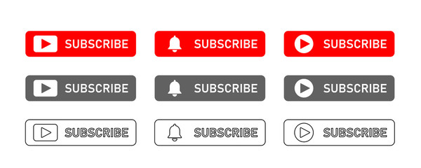 Subscribe red isolated vector button. Red play button icon. Subscribe button icon. Video play icon. App vector illustration.