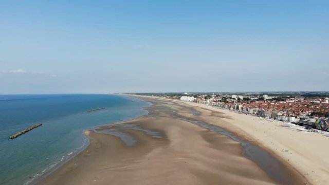 Aerial View of the Beach of Dunkirk and Malo les Bains in France During the Summer