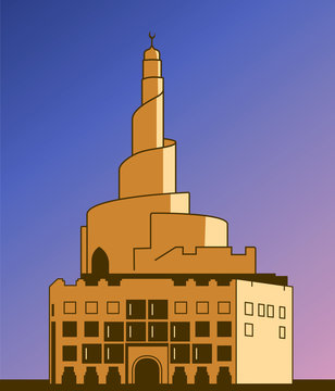Illustration of Abdullah Bin Zaid Al Mahmoud Islamic Cultural Center Doha, Qatar a spiral Minaret