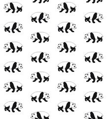 Vector seamless pattern of hand drawn sketch panda isolated on white background 