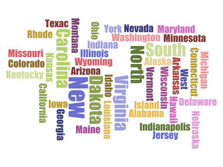 Word cloud travel concept made with words all U.S. states names