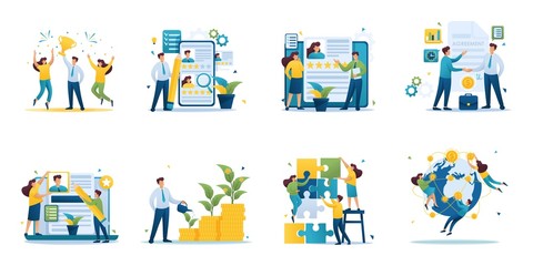 Set of mini business concepts of entrepreneurs. Concepts for web design