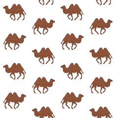 Vector seamless pattern of hand drawn sketch brown bactrian two humped camel isolated on white background