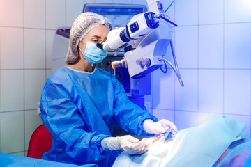 Laser correction for vision. Ophthalmology surgery for eyes. - obrazy, fototapety, plakaty