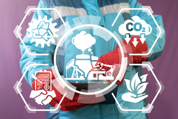 Industry Pollution and Safety Environment Concept. Modern Industrial Production CO2 Emissions Reduction.