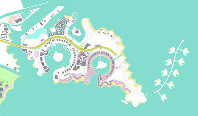 A map of Pearl artificial island, Viva Bahriya, La plage, Porto Arabia and Isola Dana in Doha, Qatar 