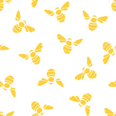 Stoffe zum Nähen Yellow and white bee seamless pattern print background. Great for fabric, wallpaper, textiles, interiors, home projects. Surface pattern design.