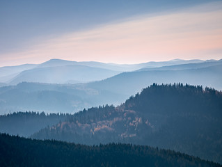Mountain range in sunrise. Morning landscape