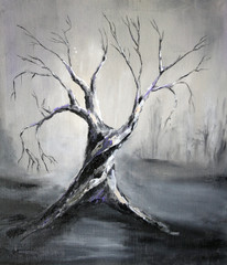 dark tree oil painting