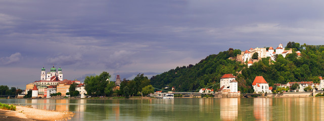 Panoramic view of Passau and its castle Veste Oberhaus