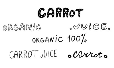 Carrot set black and white.Vegetable lettering and calligraphy phrase for invitation, greeting card, t-shirt, prints, social media, blogs and posters .Vector illustration.