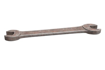 3D render of old and rusty Universal Spanner Wrench isolated on white