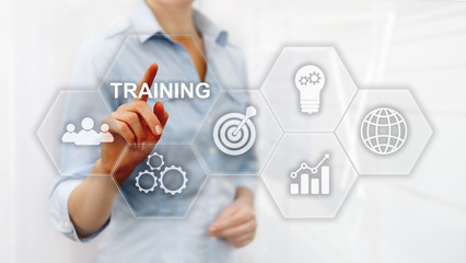 Obraz na płótnie Canvas Business training concept. Training Webinar E-learning. Financial technology and communication concept.