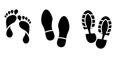Shoe and bare foot print set icon logo