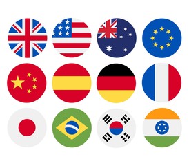 Set of Round Flags world icon logo