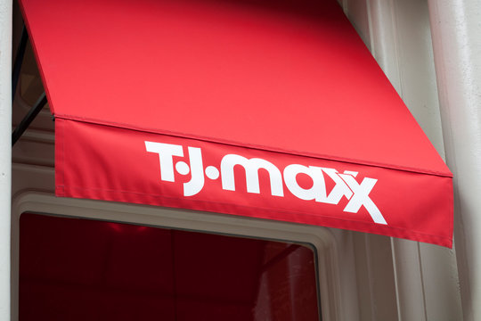 New York, New York, USA - September 26, 2019: T. J. Maxx awning on Broadway in Soho.