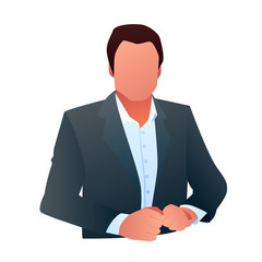 Vector illustration of a businessman in a sitting position isolated on white background. Man in a suit