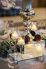 Christmas table setting. Holiday Decorations. Christmas background with an empty plate. decorations for the New Year's table. Concept Christmas, new year,food.