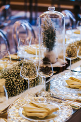 Christmas table setting. Holiday Decorations. Christmas background with an empty plate. decorations for the New Year's table. Concept Christmas, new year,food.