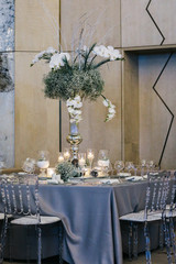 Christmas table setting. Holiday Decorations. Christmas background with an empty plate. decorations for the New Year's table. Concept Christmas, new year,food.