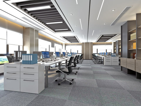 3d render. Office workplace. Modern office interior. Office room. Business center.